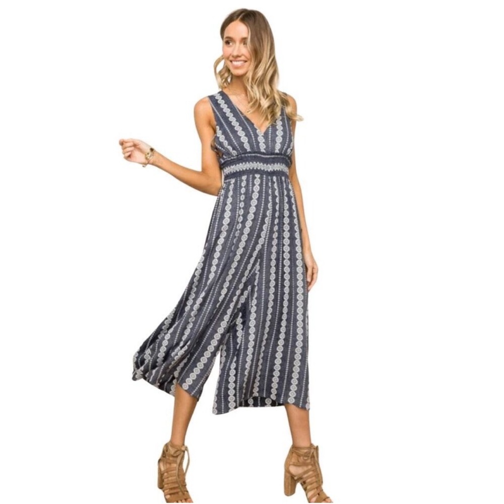 HEM & THREAD Blue Flowy Chain of Command Jumpsuit Size Small